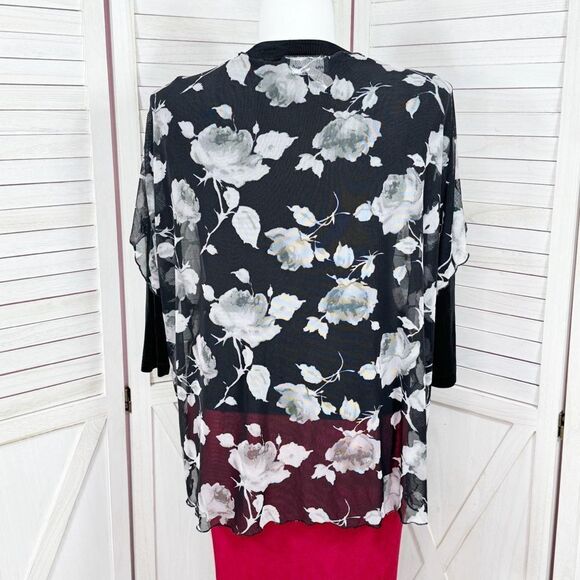 Inner Beauty Floral Sheer Mesh Kimono Topper Open Front Black White XL - Picture 4 of 11